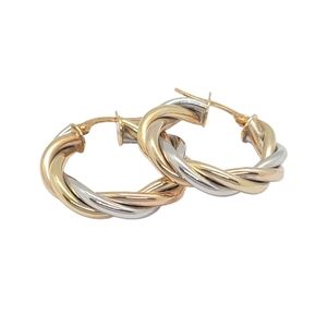 1 inch Twist Hoop - 10kt Solid Tri- Color Gold